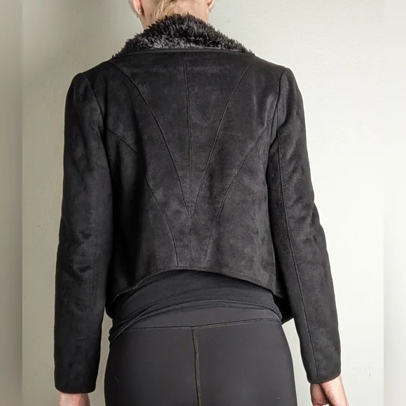 Black suede shearling cropped jacket, vintage style, Pico 1988 size S - Picture 4 of 16